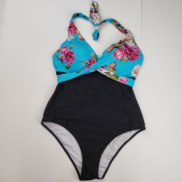 Cupshe Grace Floral Front Wrap Plunge One Piece Swimsuit size XXL - Picture 2 of 13